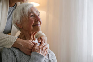 An older woman who received help for senior anxiety looks confident and calm.